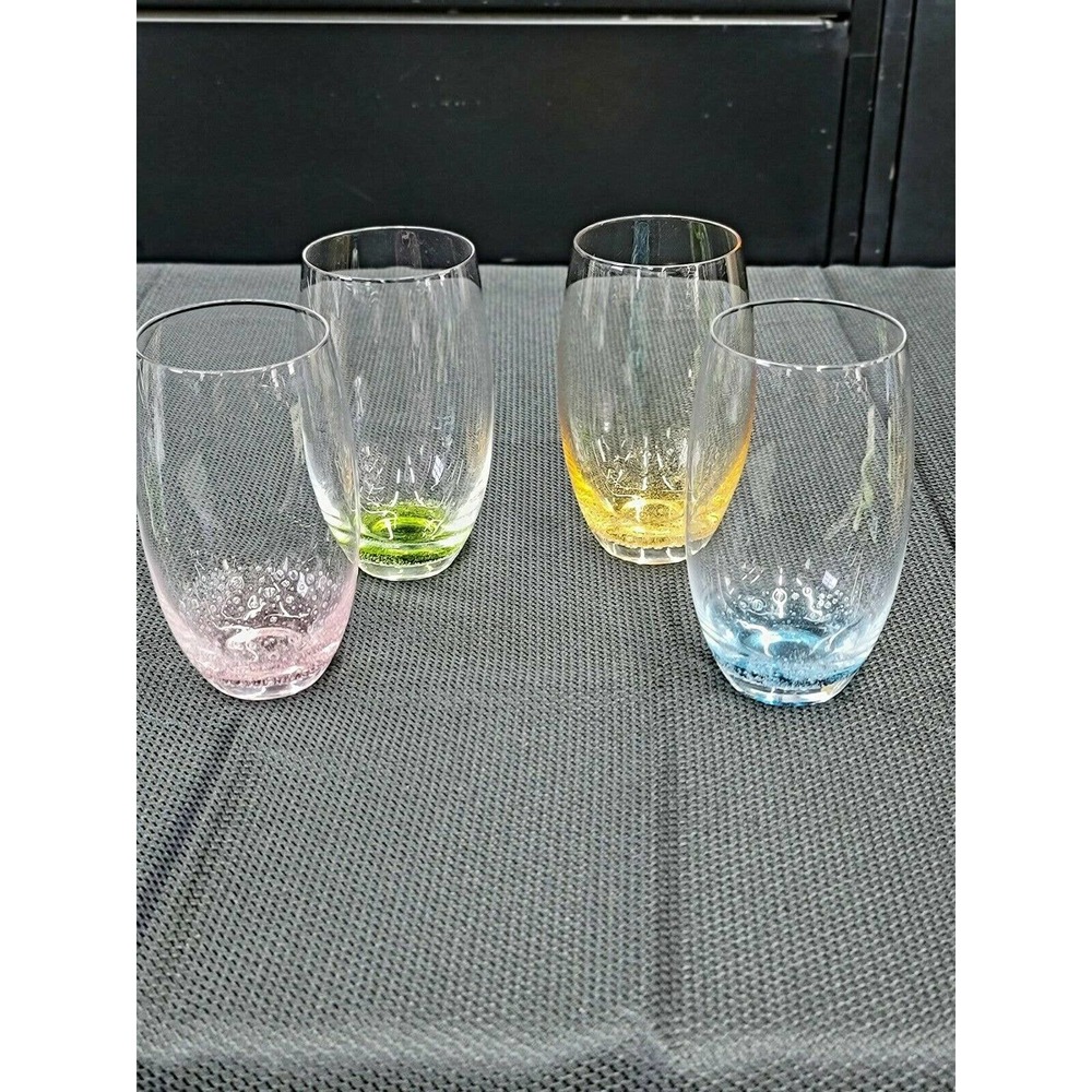Highball Glass Set 4pc Mesmerizing bubble details at base New without box